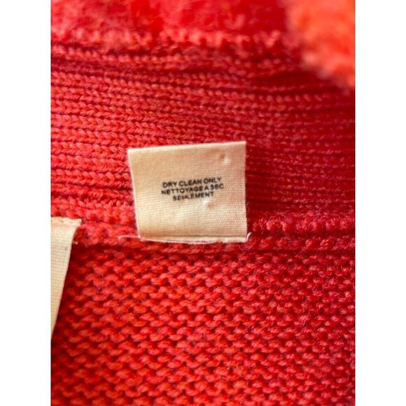 Anthropologie Moth Women's Coral Orange Wool Sweater With Leaf Appliqué Trim Y2K - Picture 4 of 11